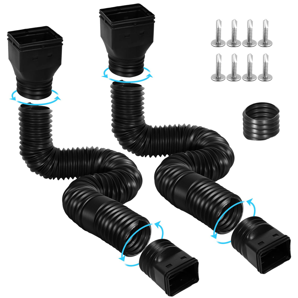 Gutterlix black downspout extensions with extended reach for efficient rain drainage