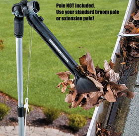 Gutter Sense Tool with tilting tongs spreads to a 14-inch grasp for debris