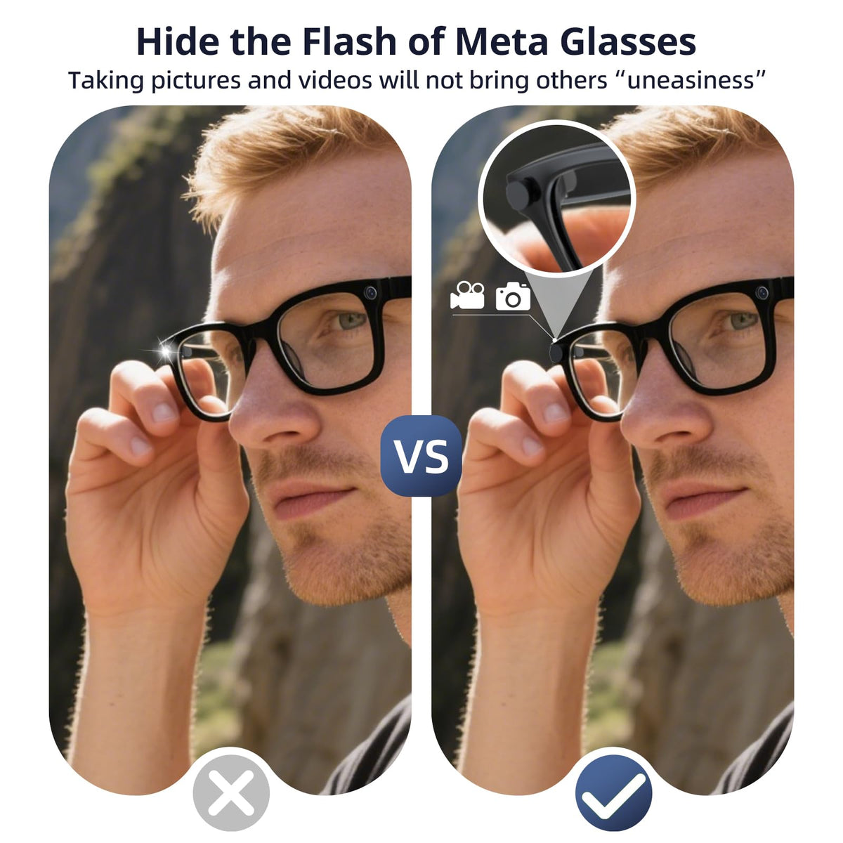 GUUGEI Meta glasses light cover with slider open for low-light sensing
