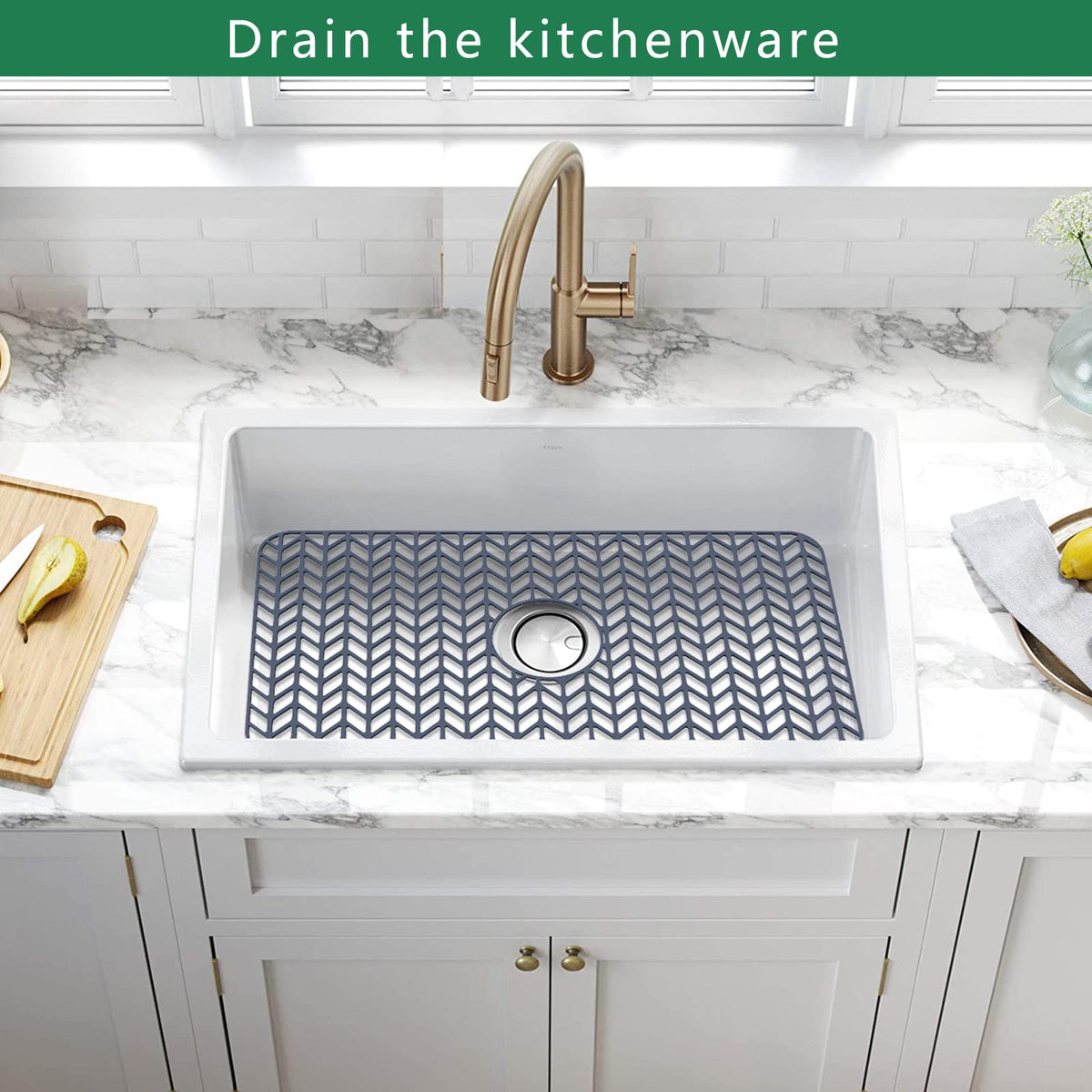 GUUKIN dishwasher-safe mat cleans easily after kitchen tasks.