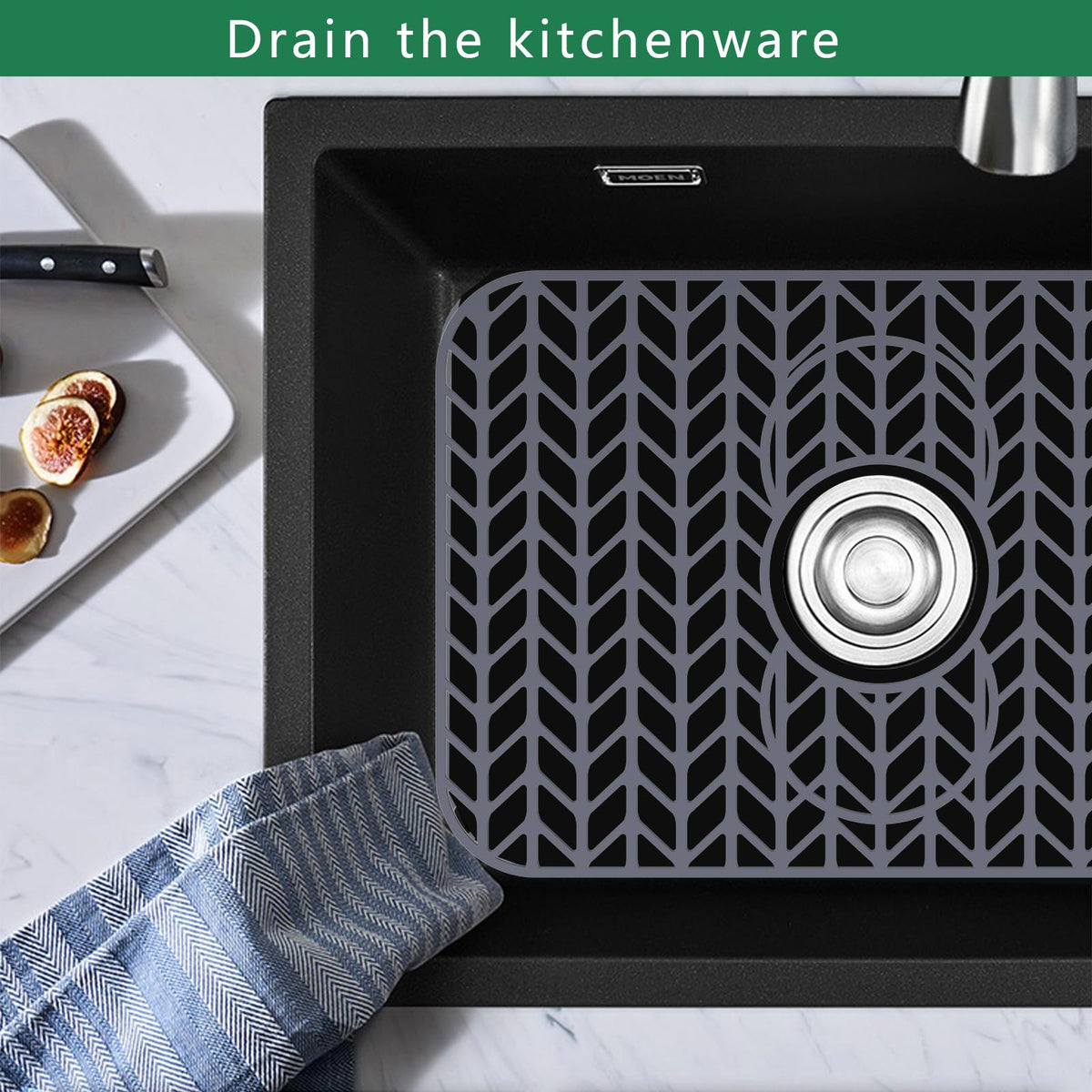 GUUKIN kitchen sink mat provides a stable base for dishes