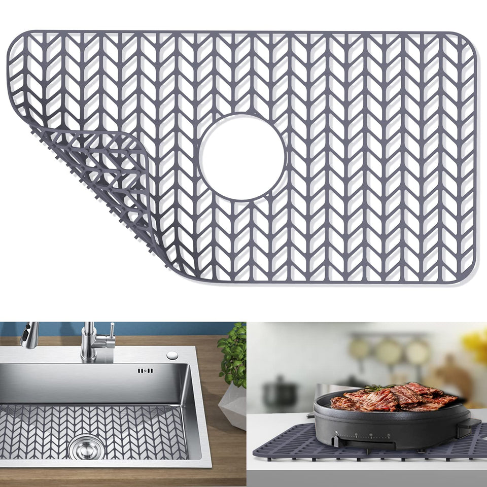 GUUKIN silicone sink mat 26x14-inch bottom view protects the sink surface from scratches.