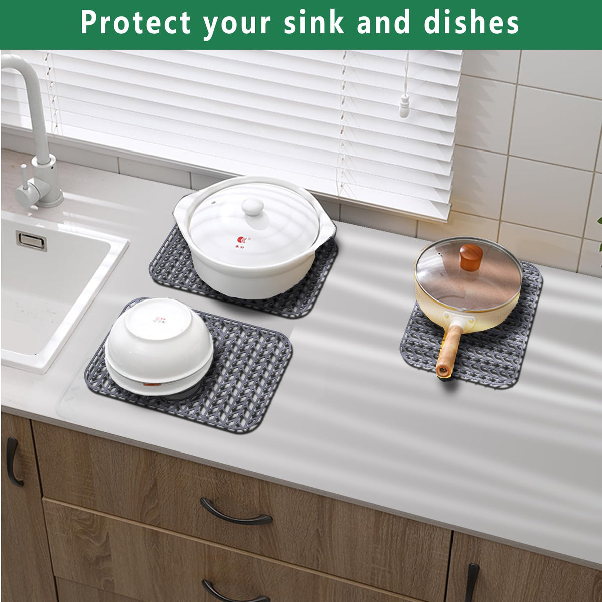 GUUKIN sink mat protects fragile glassware and dishes