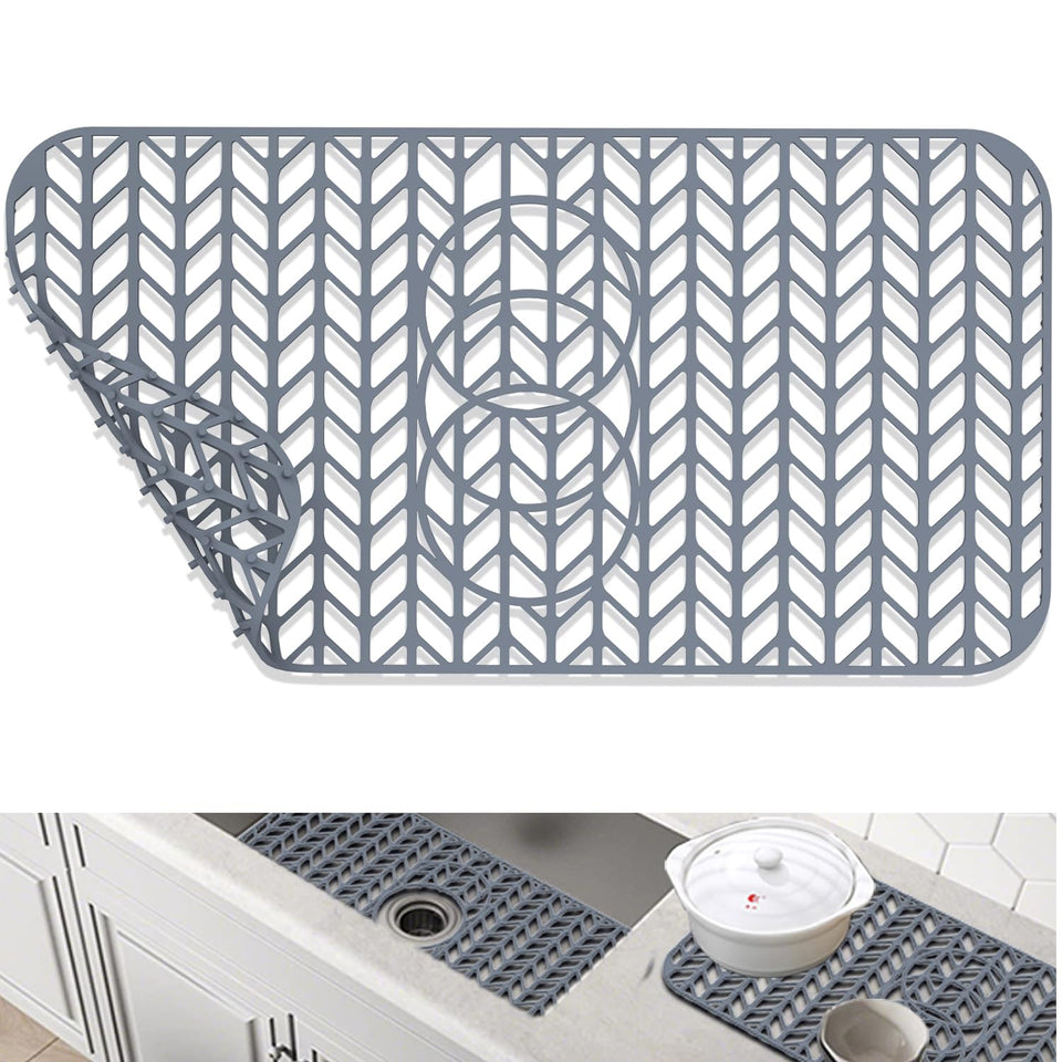 GUUKIN silicone sink protector mat on the sink bottom protects enamel and drains safely.