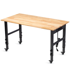 GVGBUK 48-inch height-adjustable workbench with rubber wood top for versatile use