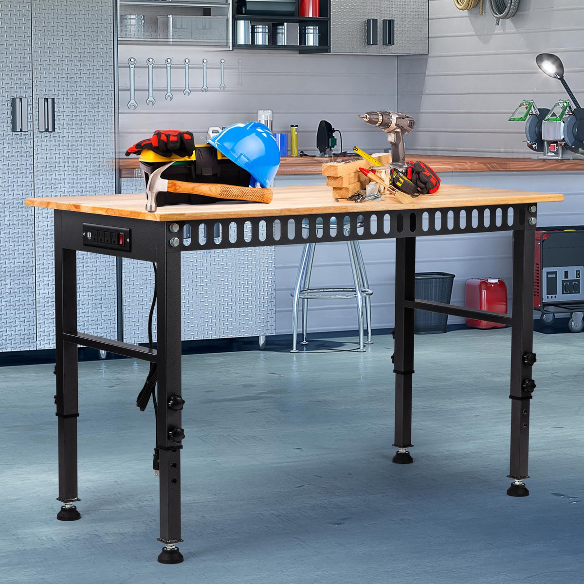 GVGBUK garage workbench in action for various tasks.