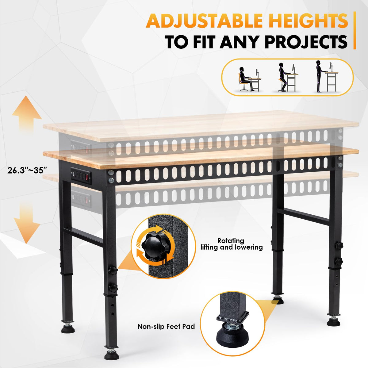 GVGBUK rubber wood top offering a durable workspace.