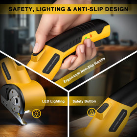 GVOO cordless cutter supporting fabric, cardboard, carpets, and leather for multi‑material cutting.