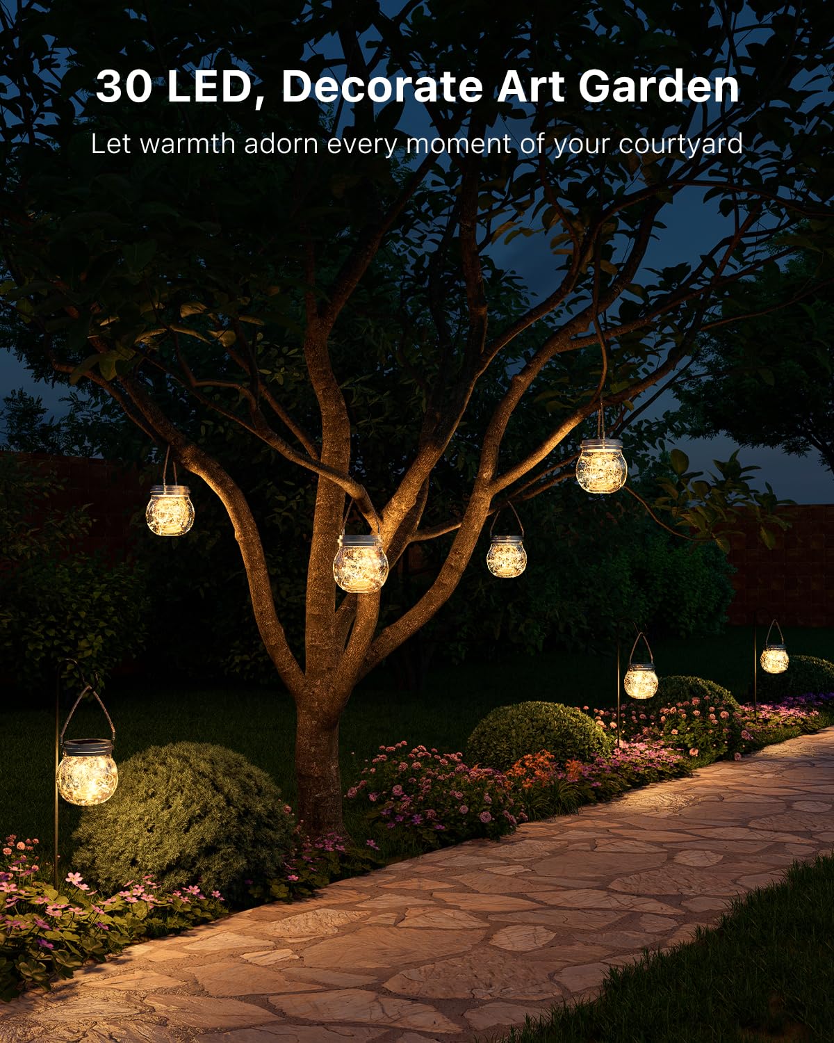 GVSHINE crackle glass ball lantern with warm white LEDs creates a romantic glow.