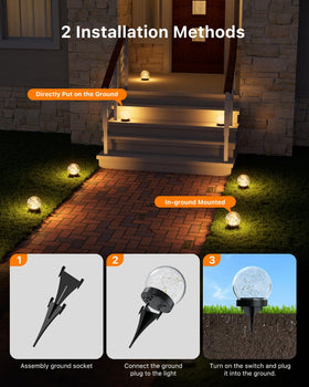 GVSHINE four-pack globe lights illuminate deck, yard, or pathway.
