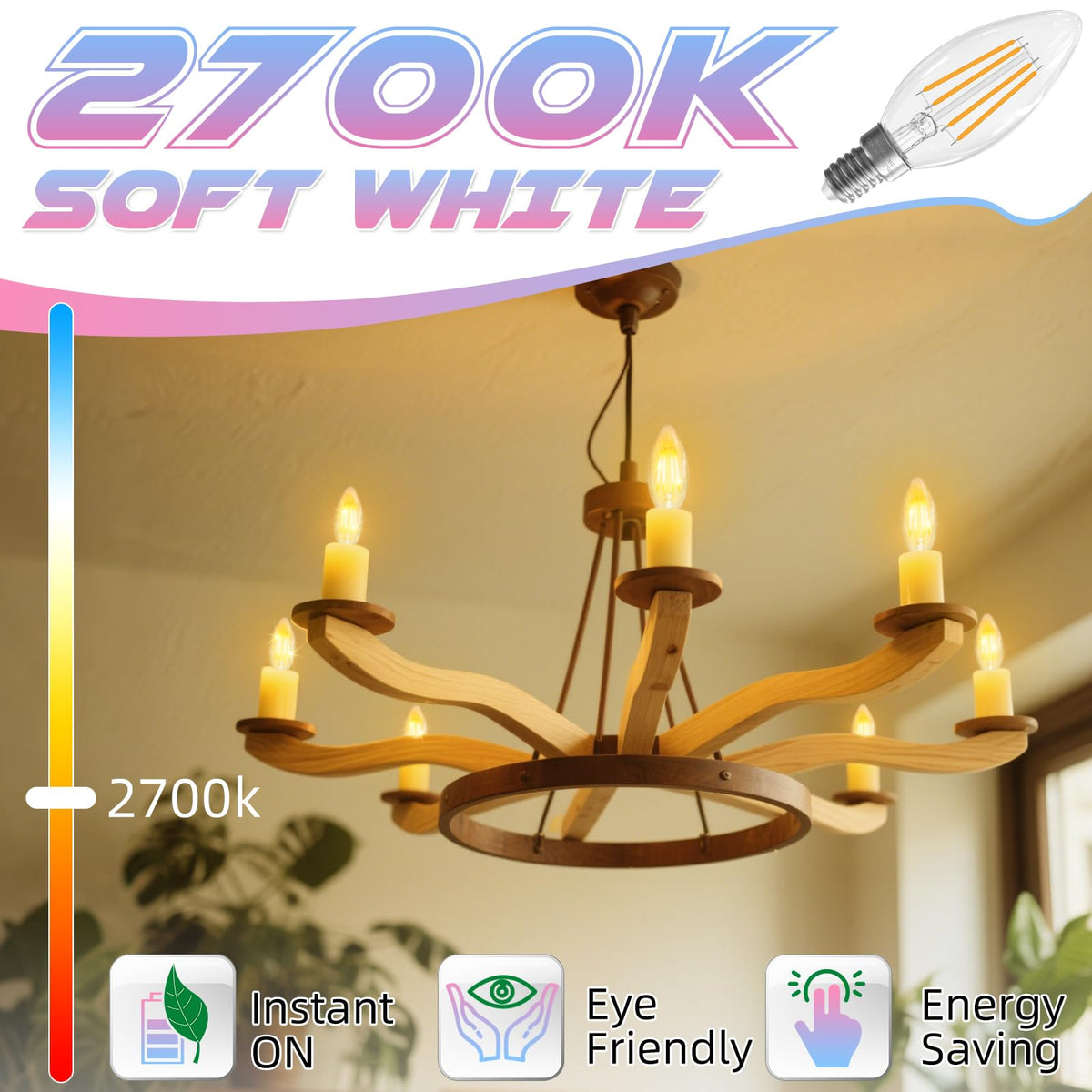 GvvooHome 360-degree beam E12 LED for even chandelier illumination.