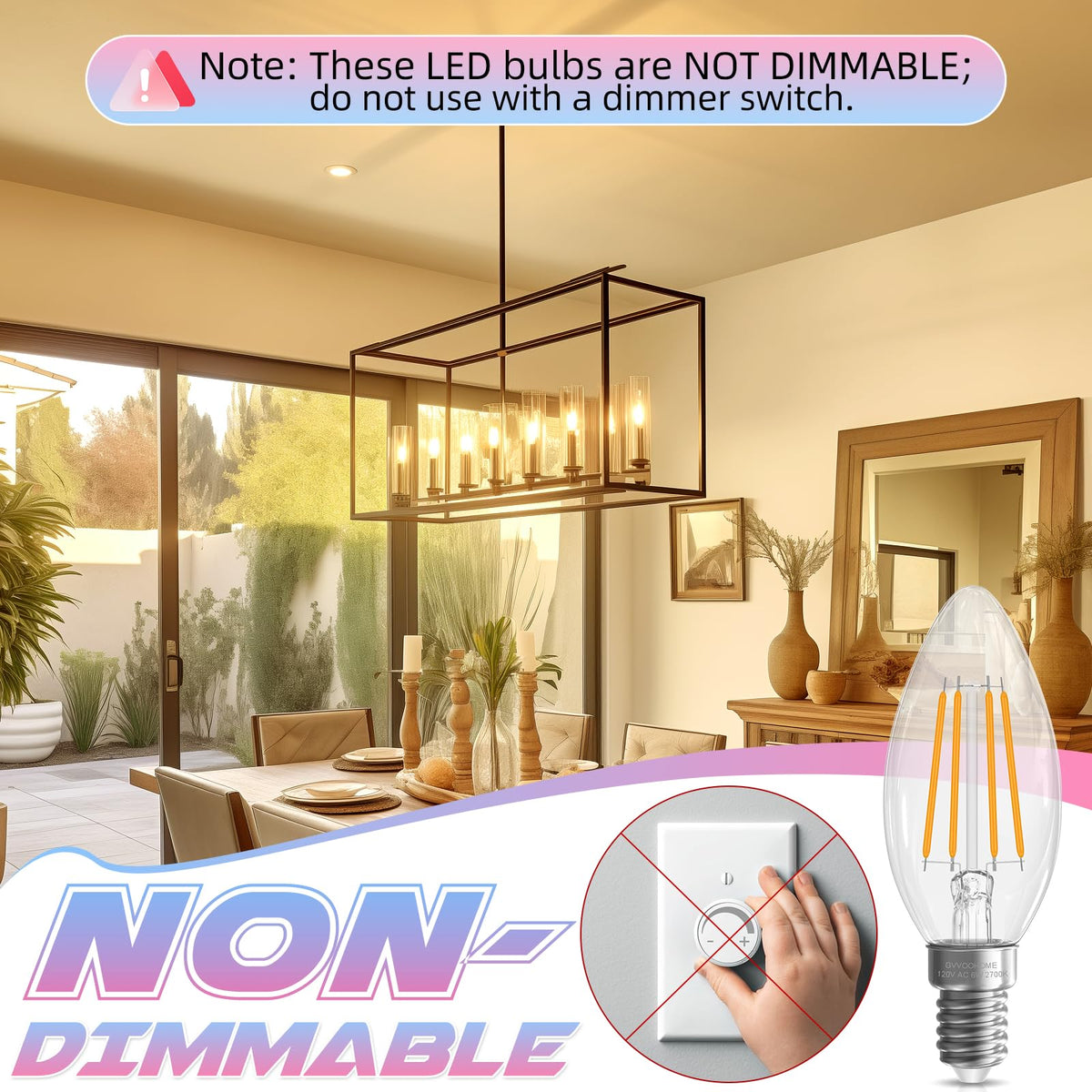 GvvooHome E12 candle with 90+ CRI renders true colors in rooms.