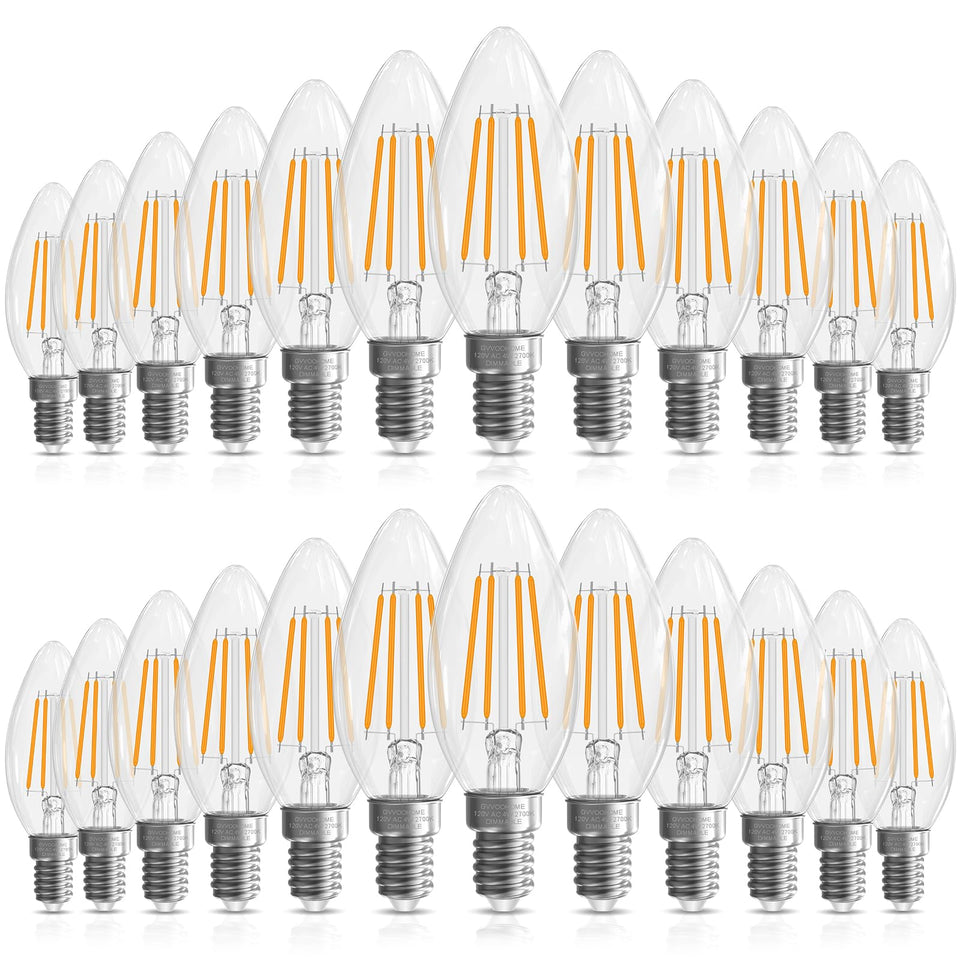 GvvooHome candelabra bulb with clear glass highlights filament, ideal for elegant chandeliers.