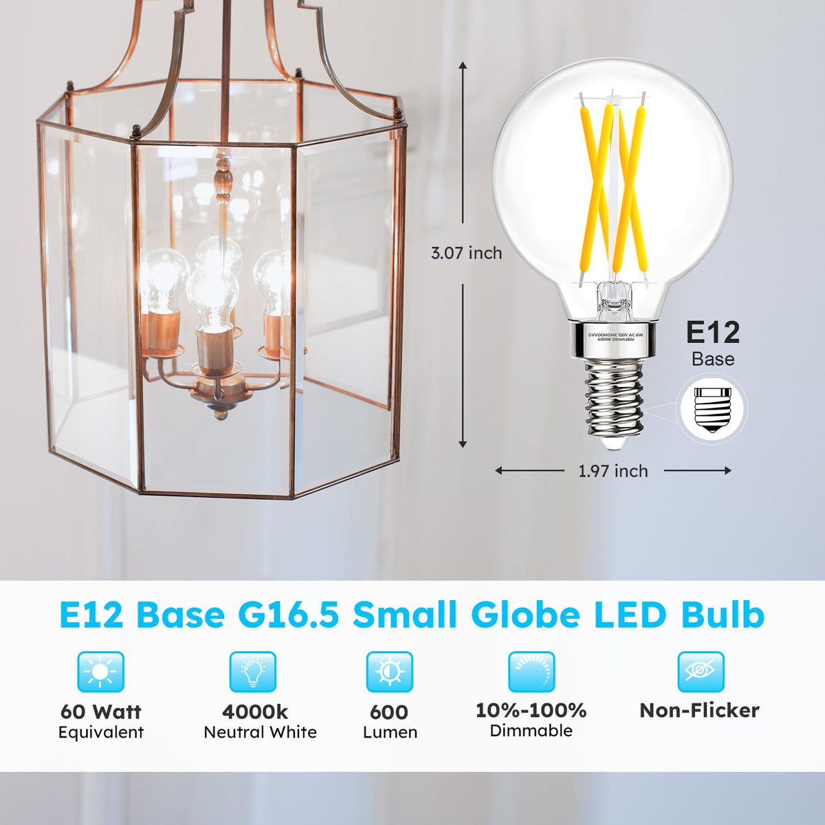 GvvooHome dimmable E12 globe bulb offering smooth dimming for mood lighting