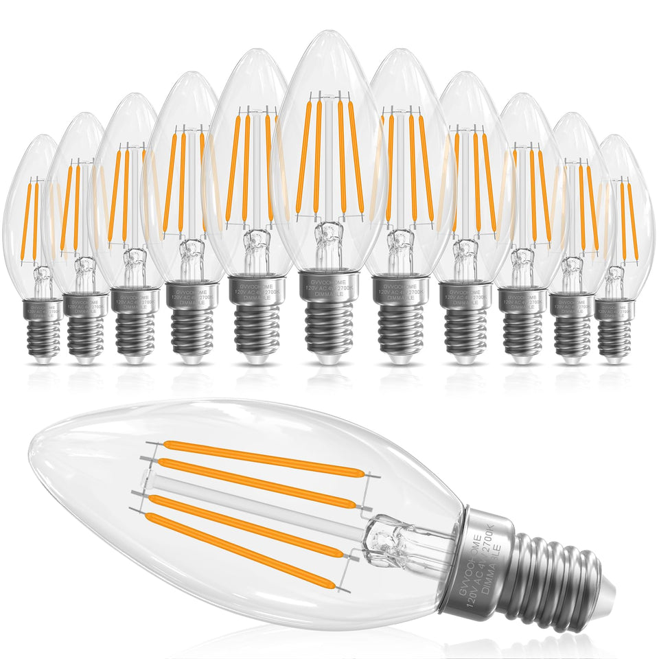 GvvooHome E12 candle bulb with clear glass shows filament for chandeliers