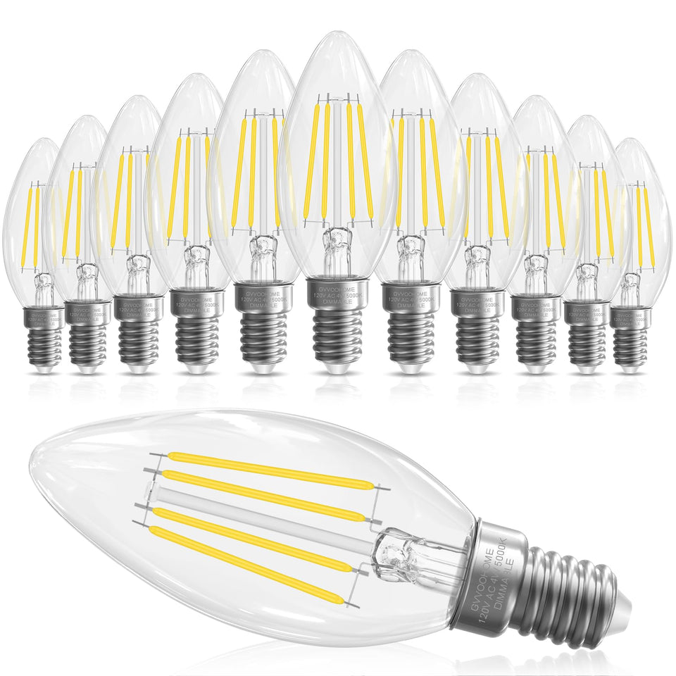 GvvooHome E12 candelabra bulb with clear glass and visible filament for elegant chandeliers