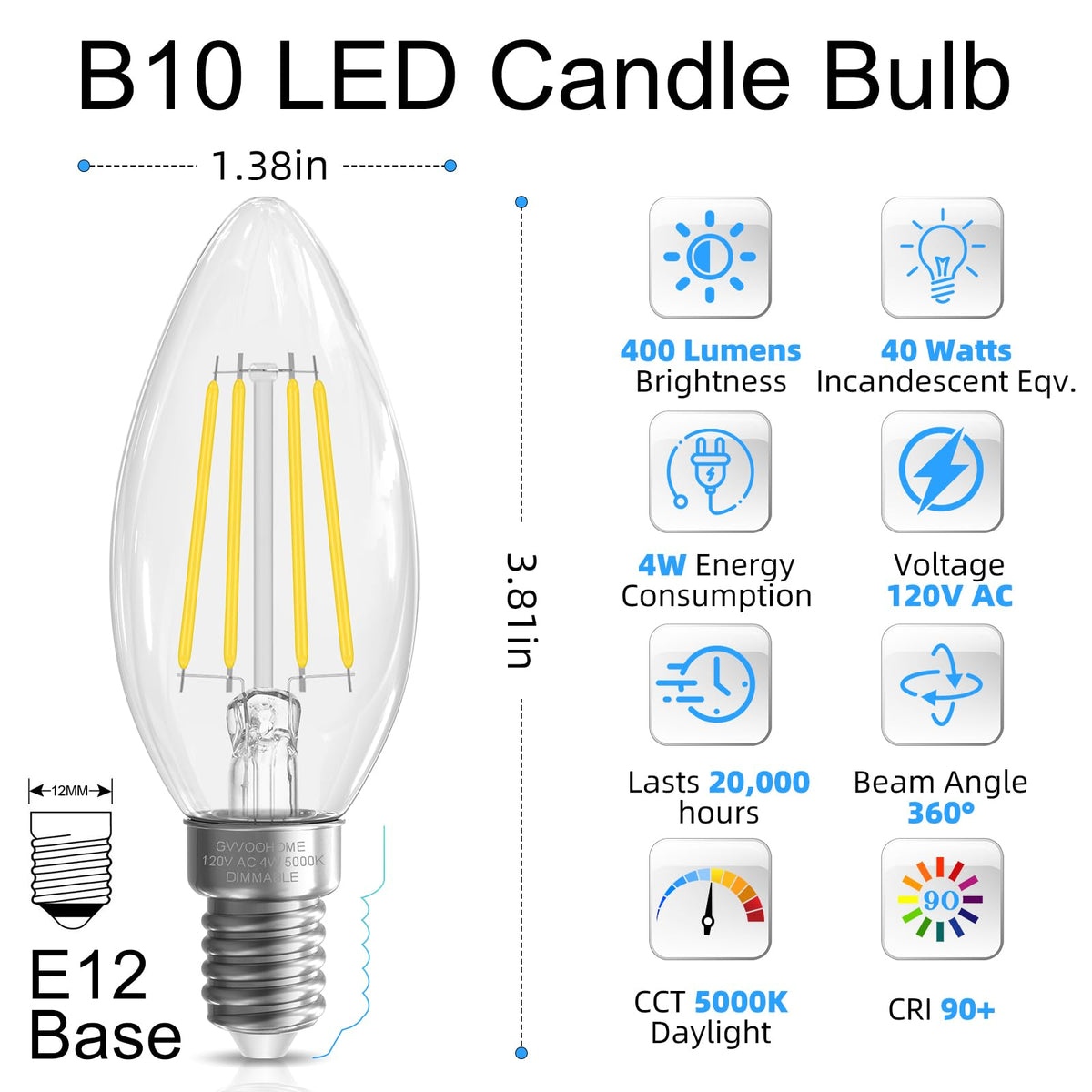 GvvooHome E12 candelabra bulb dimmable and energy saving for mood lighting