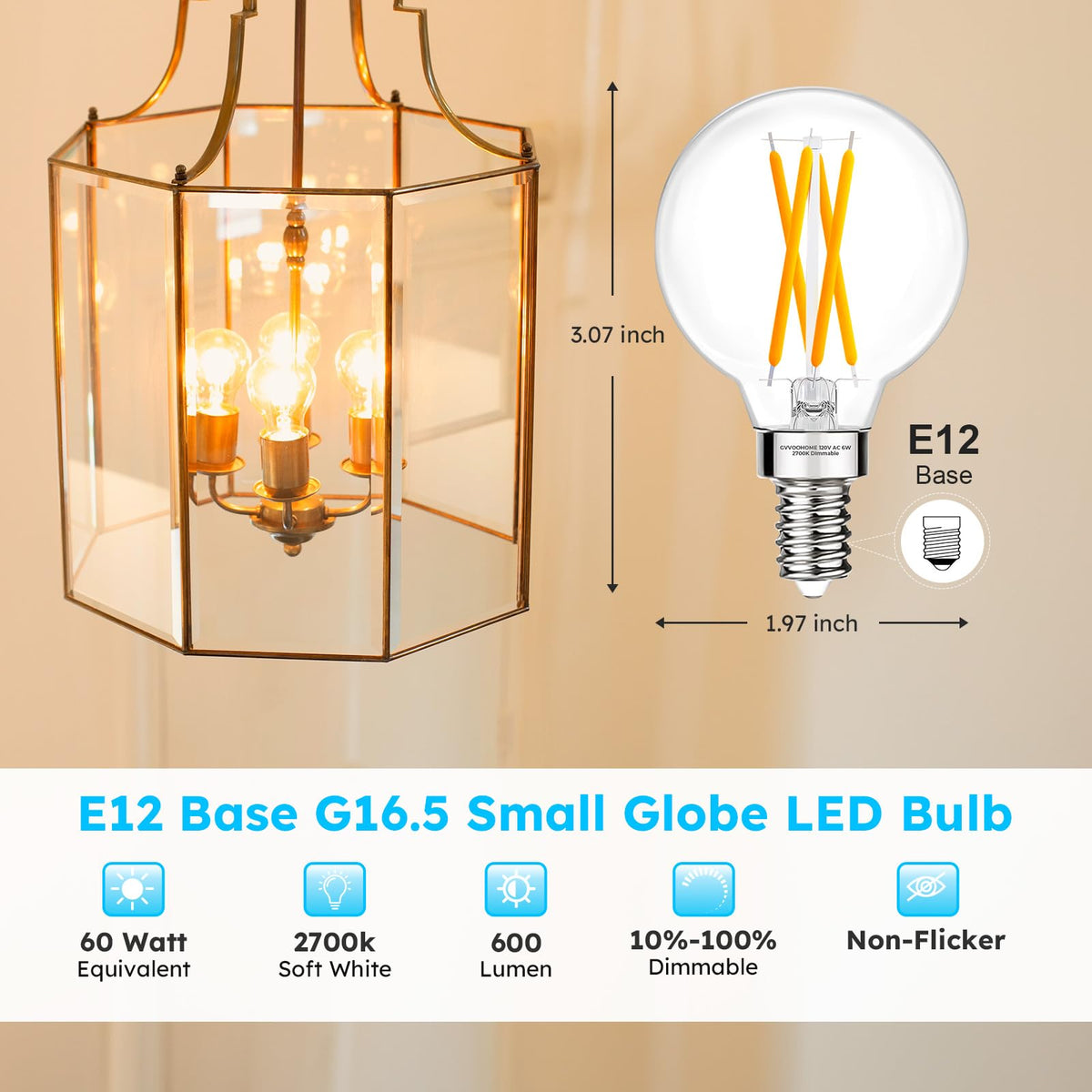 GvvooHome E12 dimmable globe bulb offers smooth, noise-free dimming
