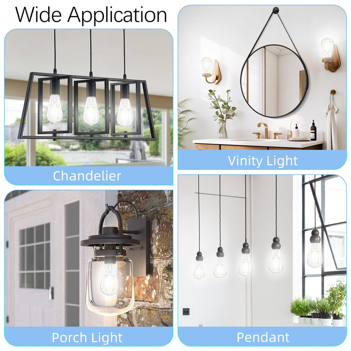 GvvooHome E26 base bulbs plug-and-play in pendants chandeliers and lamps