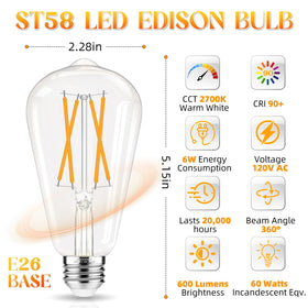 GvvooHome Edison bulb filament detail highlights warm glow and vintage style.