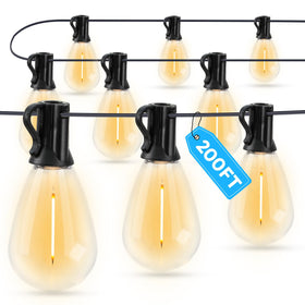 GvvooHome LED outdoor string lights in two-section setup spanning a large yard.