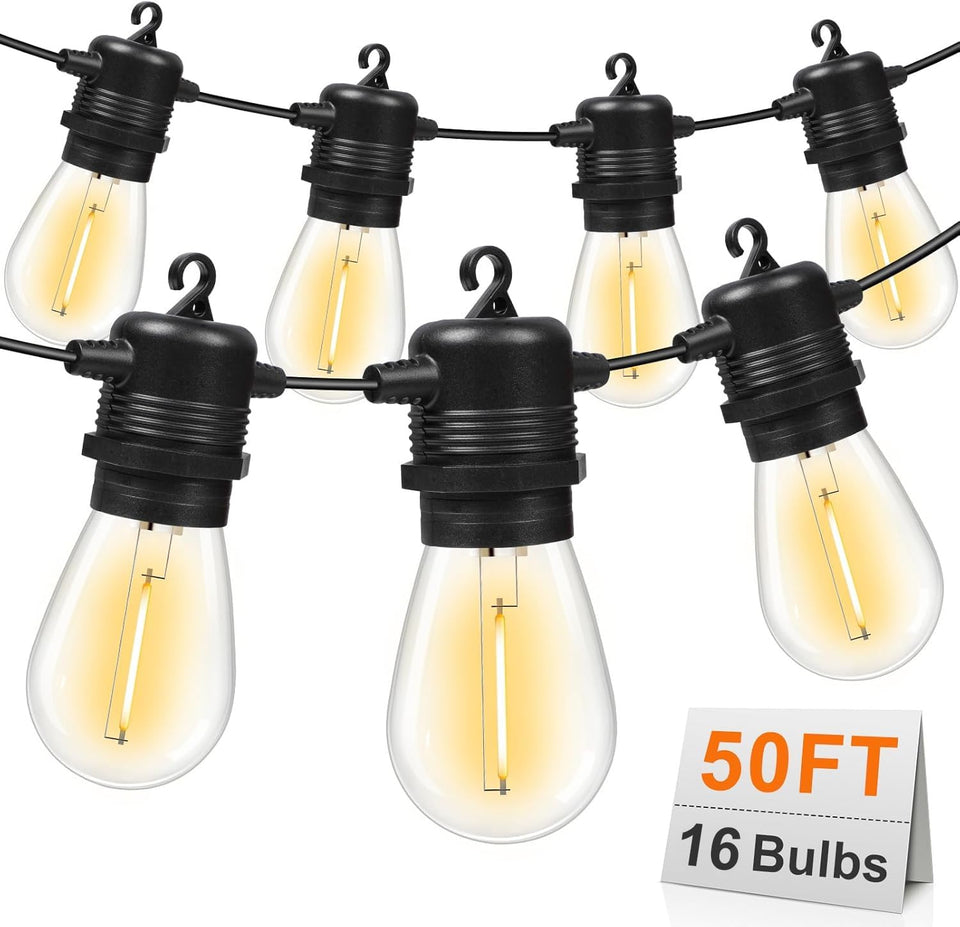 GvvooHome outdoor string lights in a cozy patio setup providing warm 2700K ambiance.