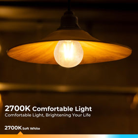 GvvooHome 2700K globe bulb provides warm vanity lighting.