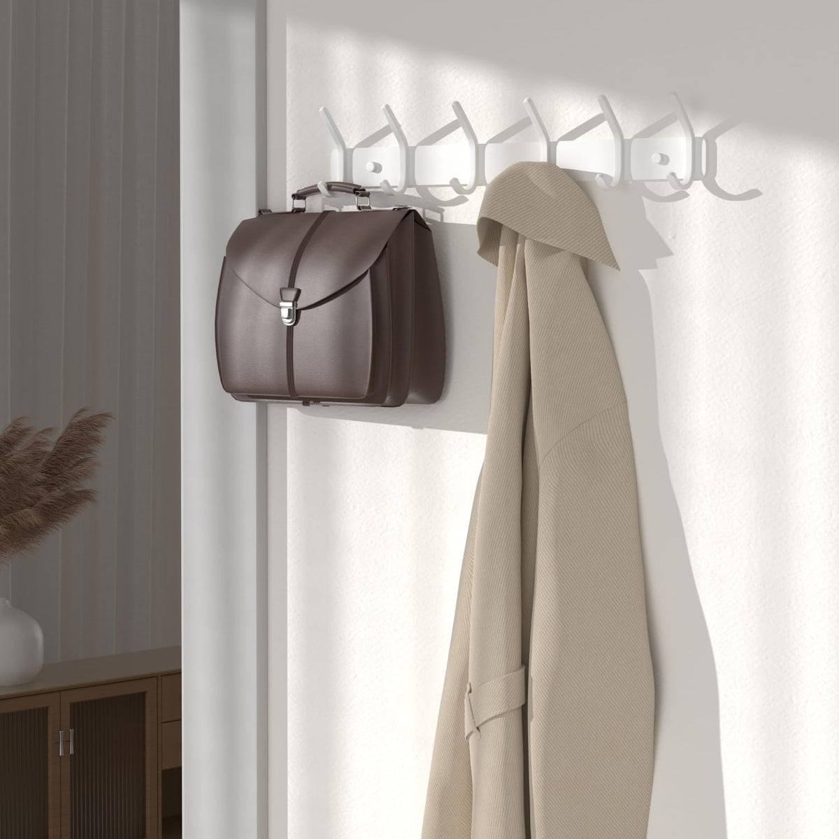 GWAAZXGZ coat rack wall mount with six hooks, side view highlighting durability