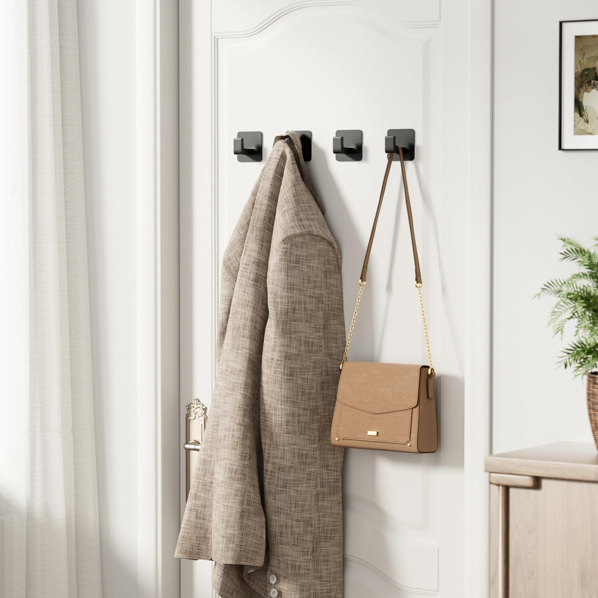 GWAAZXGZ six-pack towel hooks in matte black keep bathrooms tidy.