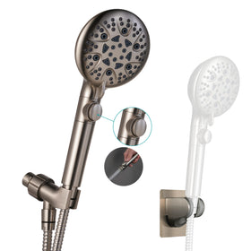 GwernKB brushed nickel handheld shower head for flexible cleansing.