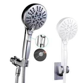 GwernKB handheld shower head showing 7 spray modes for customization.