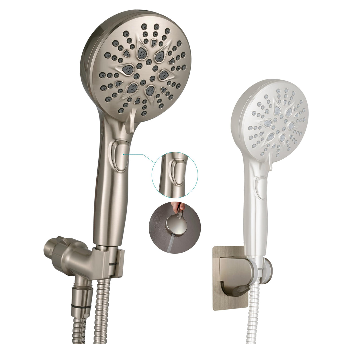 GwernKB handheld shower head with seven spray modes for versatile showers.