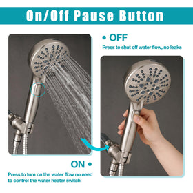 GwernKB shower head showing stop button for instant water shut-off.