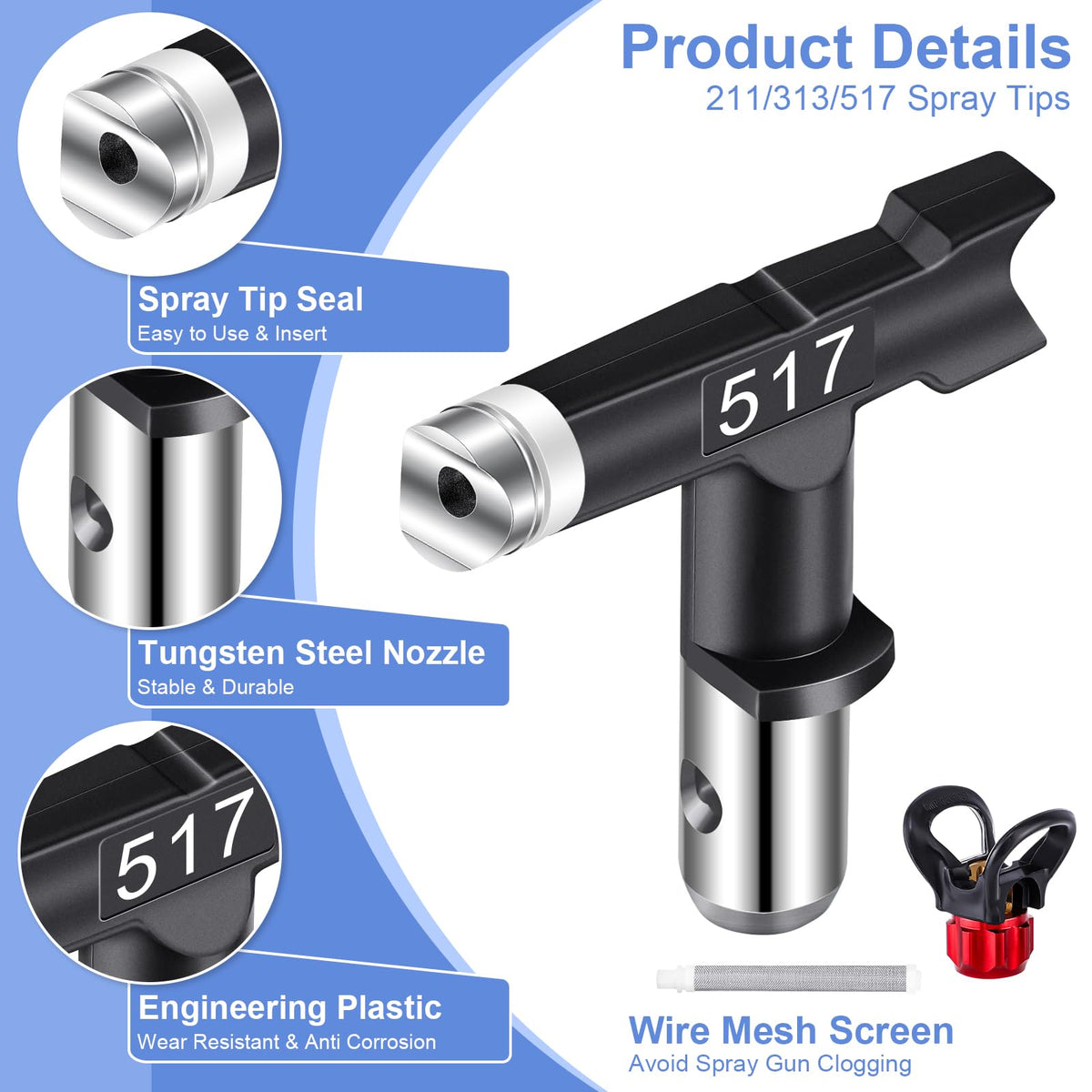 Gyfent airless sprayer gun kit nozzle seat keeps spray stable and clean.