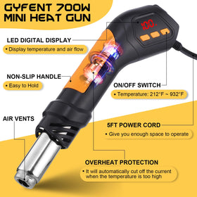 Gyfent heat gun includes solder sucker and ESD safe tweezers for precise repairs.