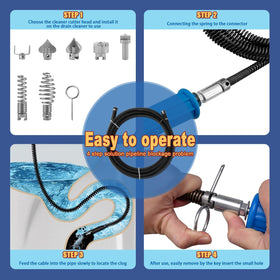 GYHMTOO drain snake flexible 90-degree bend reaches tight pipe corners.