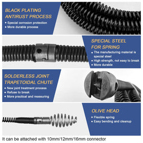 GYHMTOO drain snake includes manual and electric adapters for versatile use.