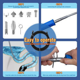 GYHMTOO drain snake with six blade heads for versatile clearing.