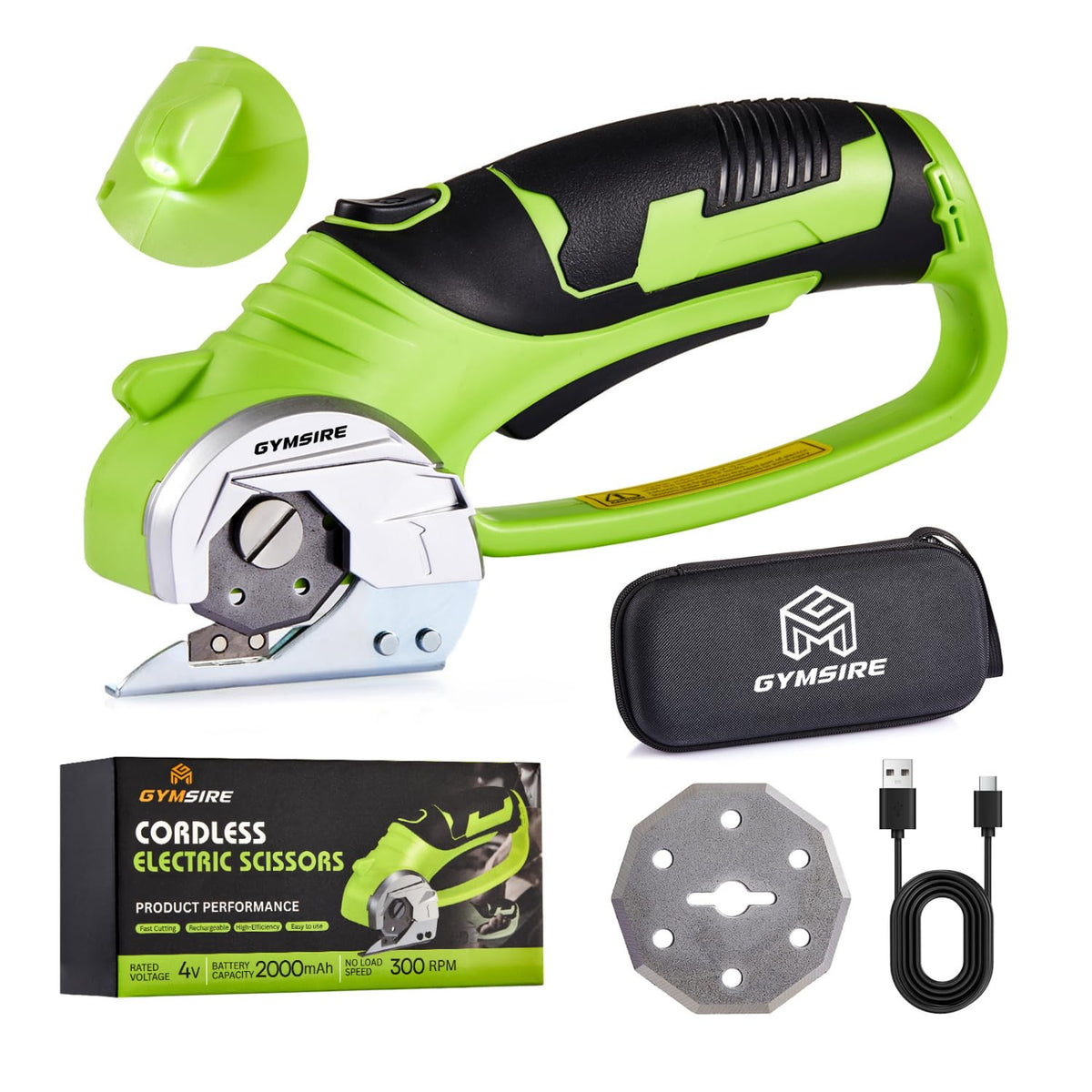 Gymsire cordless electric scissors outer view showing compact cutting power for fabrics.