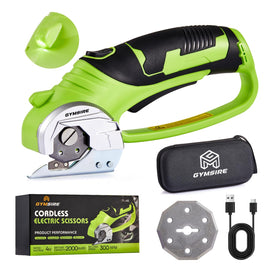 Gymsire cordless electric scissors outer view showing compact cutting power for fabrics.