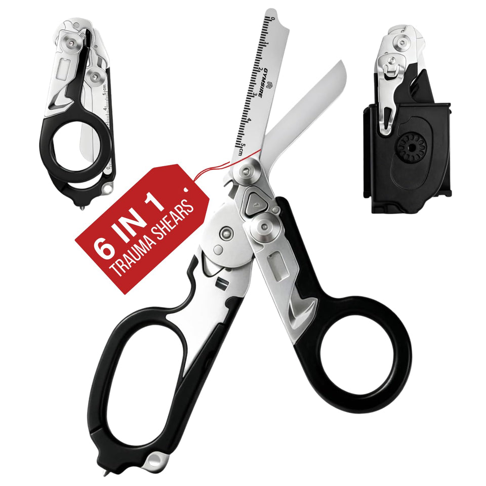Gymsire heavy-duty 6-in-1 trauma shears foldable for compact carry.
