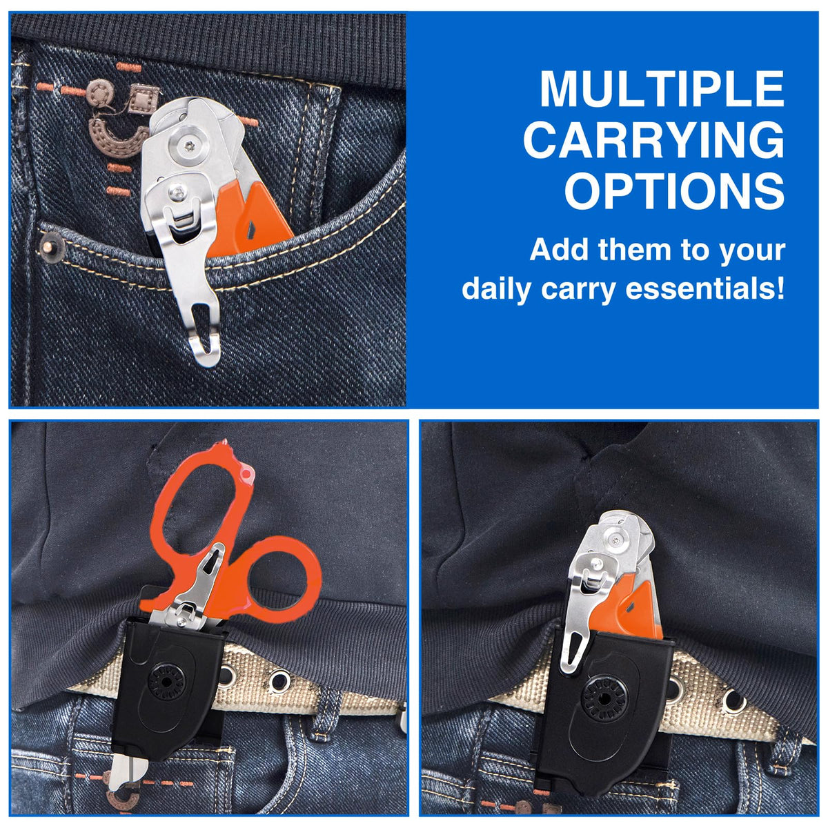 Gymsire orange 6-in-1 trauma shears holster with accessible safety features.