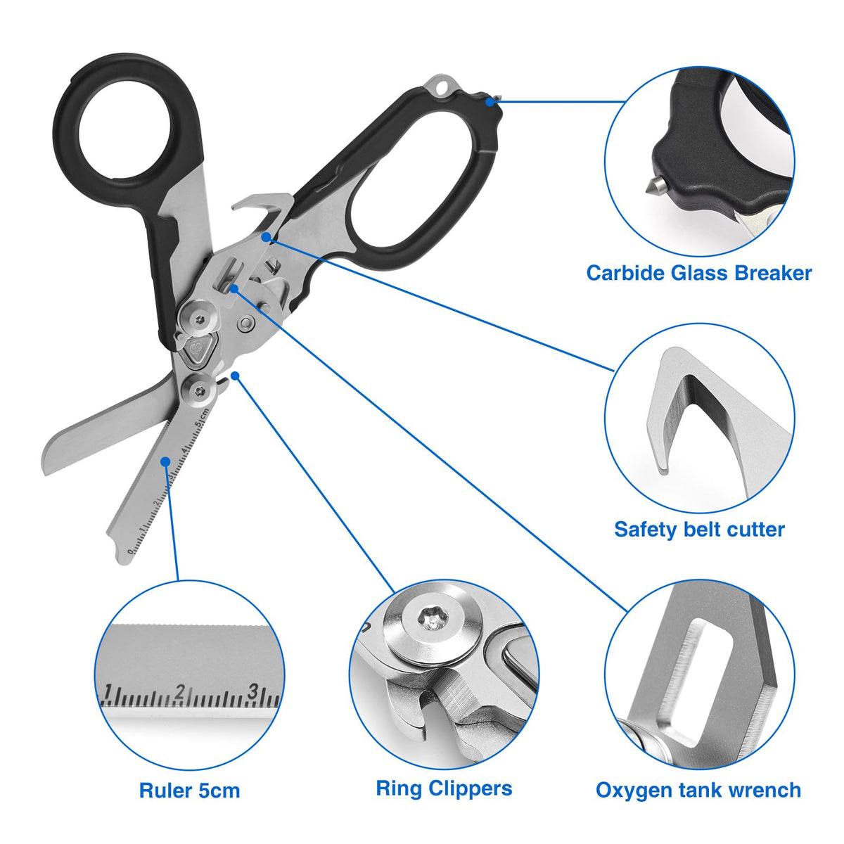 Gymsire stainless steel trauma shears 420HC for durable performance in tough conditions.