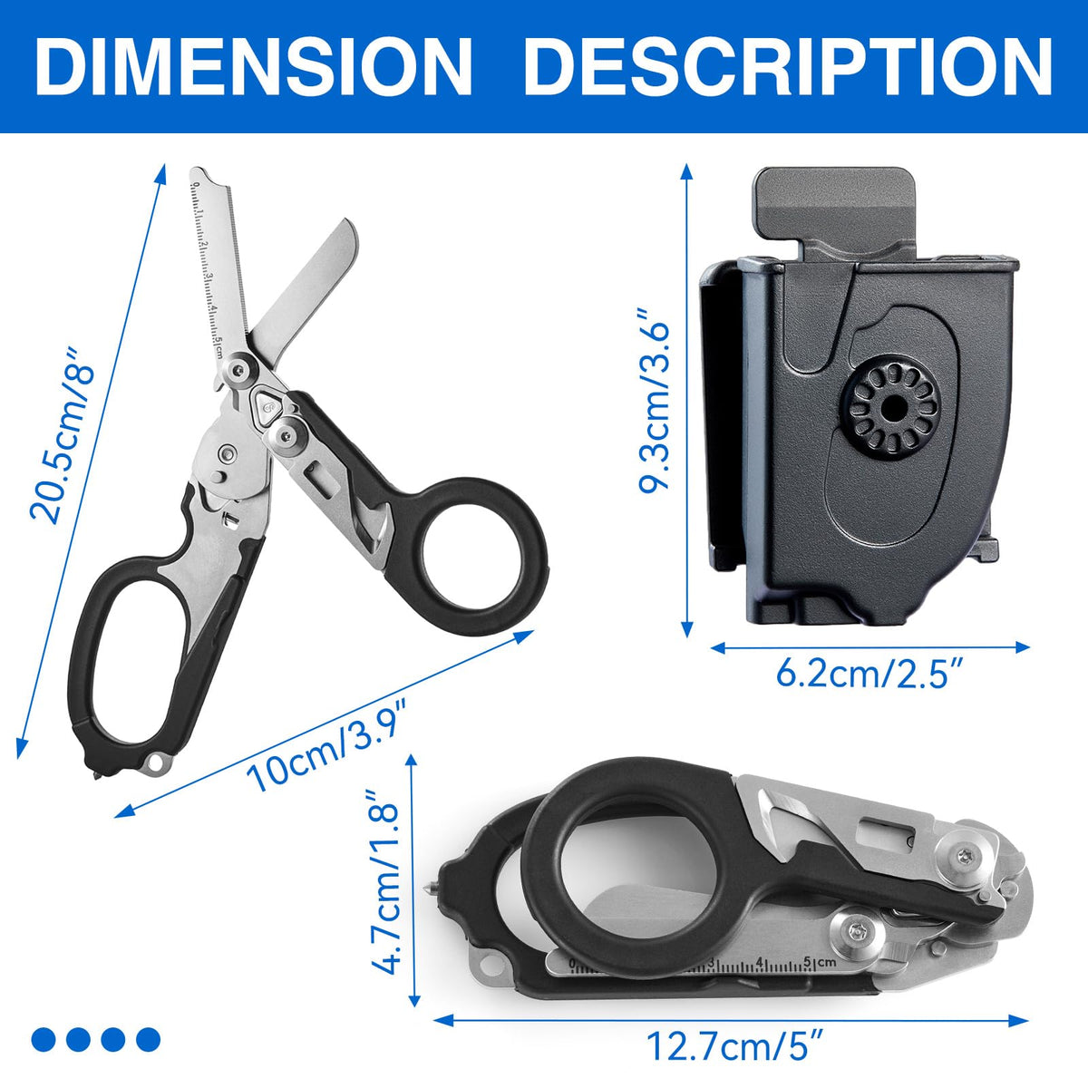 Gymsire trauma shears with holster for on-the-go emergencies and safe carry.