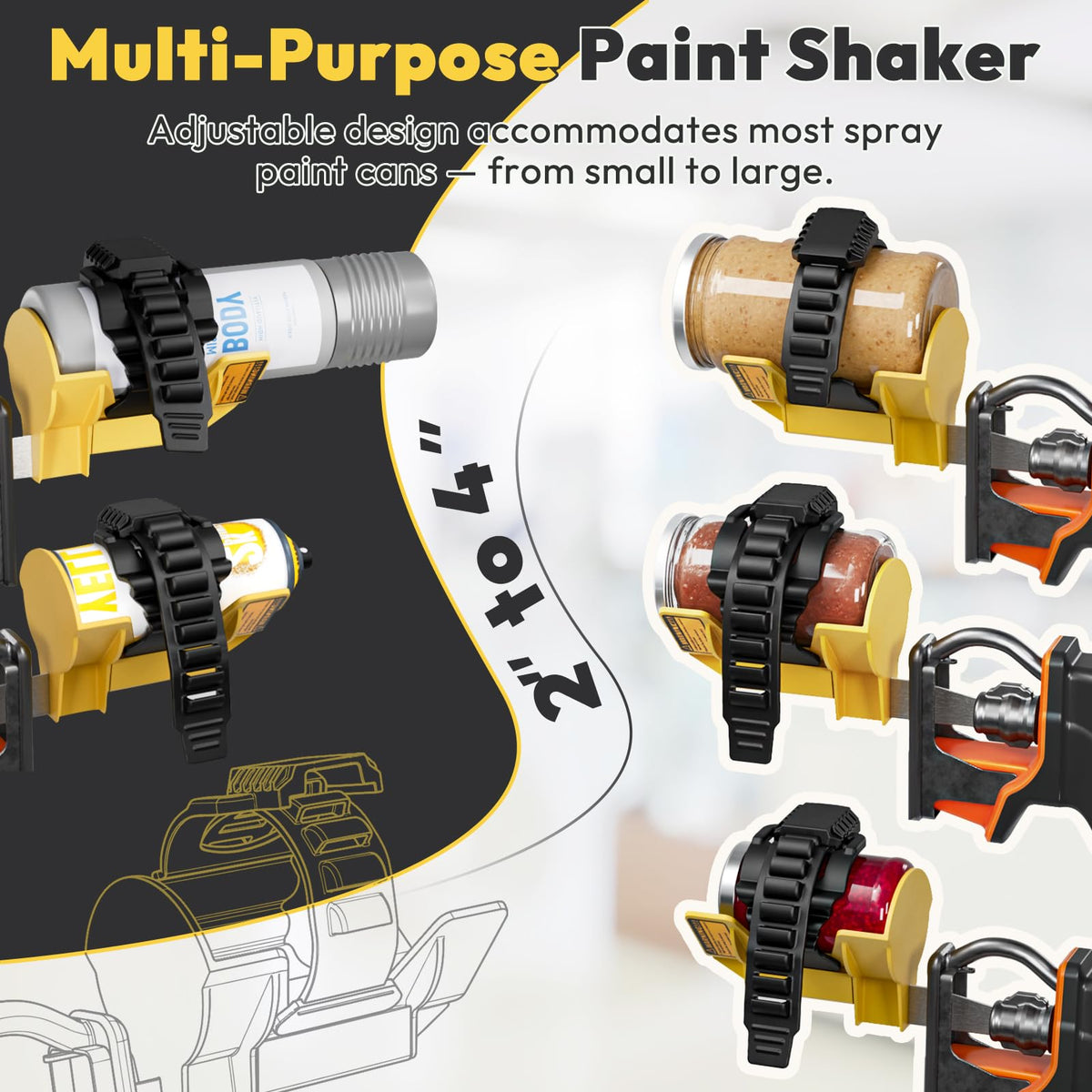 Gyndi shaker fits cans jars and bottles 2 to 4 inches.