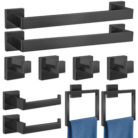 Gypie 16-inch towel bars in matte black offer a sleek, cohesive bathroom look.