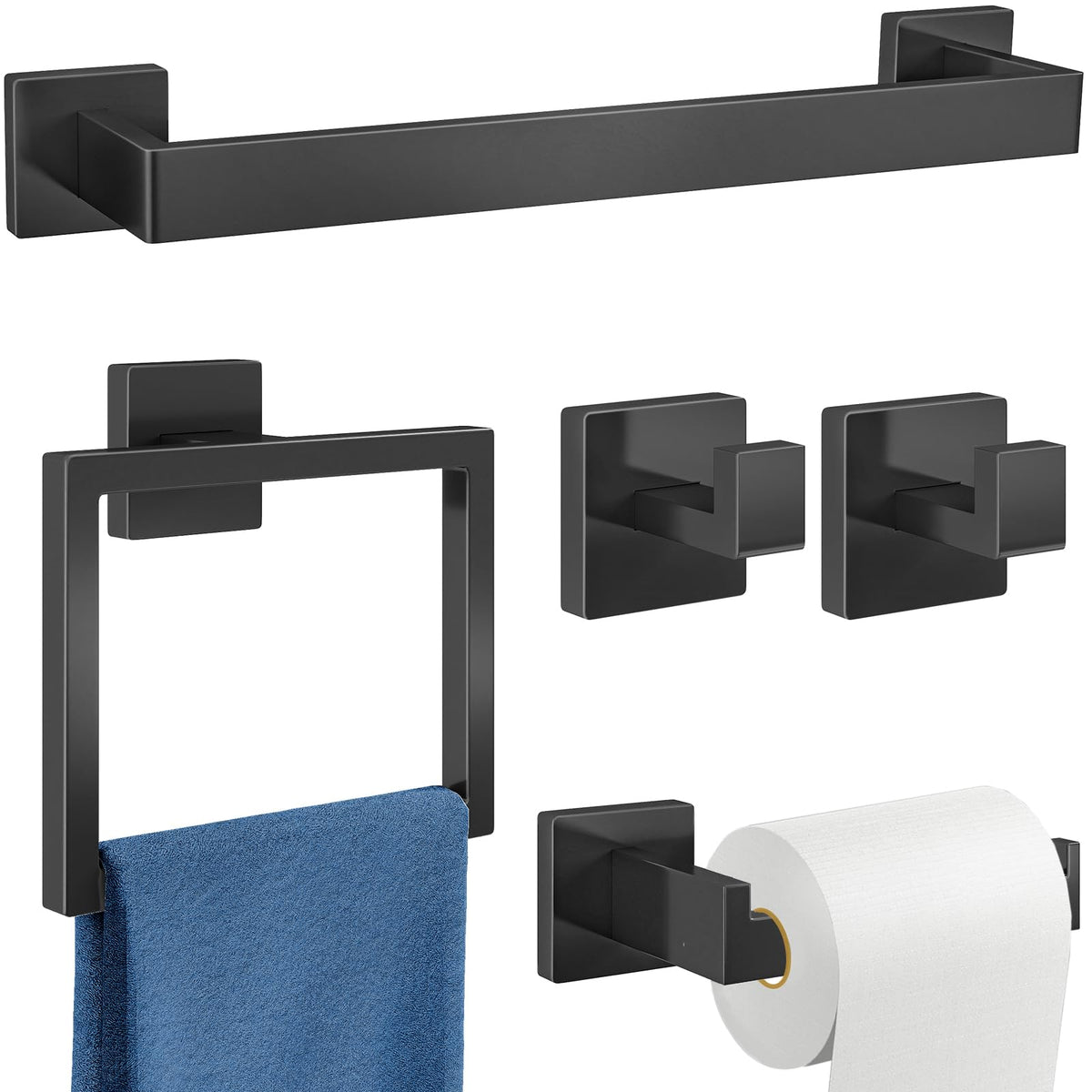 Gypie 16-inch towel bar in matte black for modern bathroom organization