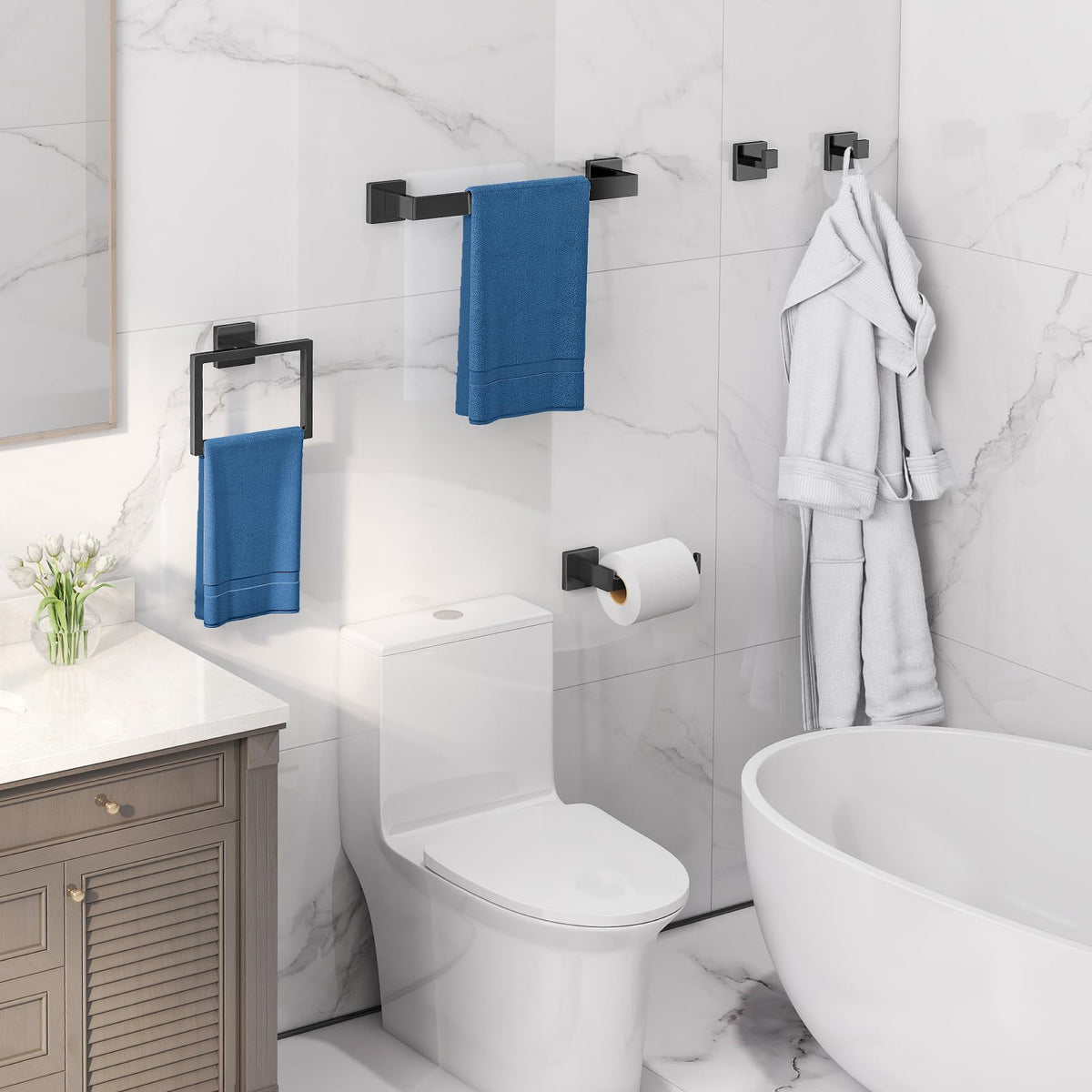 Gypie towel ring adds stylish storage near the sink