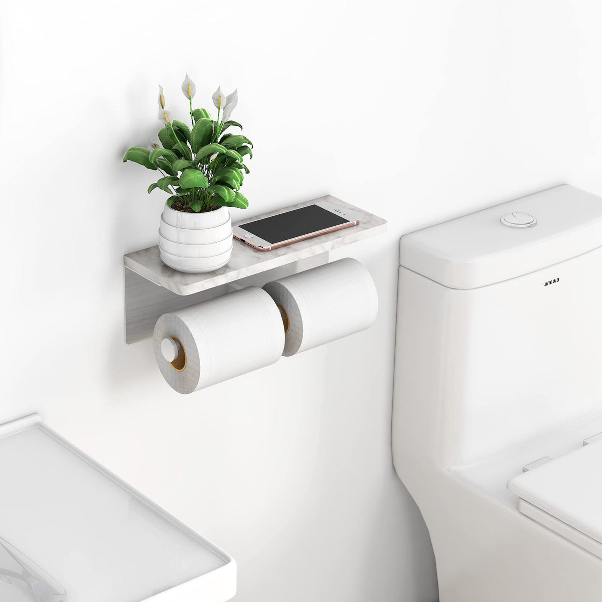 Gypie double holder with storage for spare rolls in view for quick access.