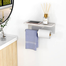Gypie marble shelf resists moisture and adds sturdy extra storage.